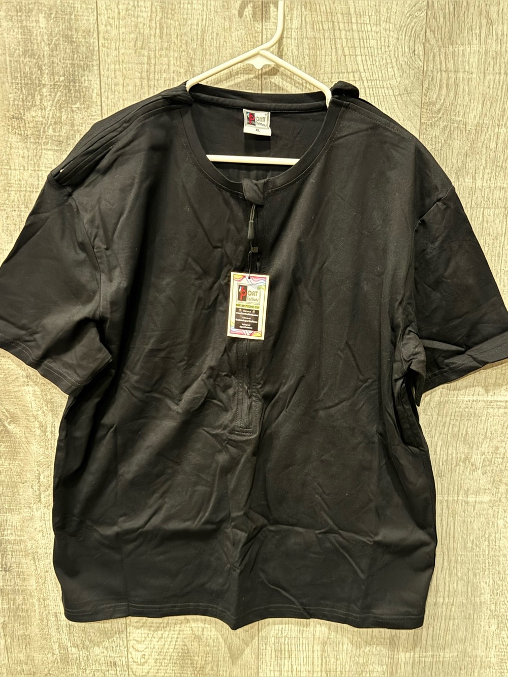 Port Fashions Unisex Mens XL Black‎ Cotton T-Shirt for Medical Ports & Chemo NWT